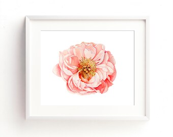 Aquarell-Wandbild mit rosa Pfingstrosen, moderner Blumendruck, botanische Kunst, Pfingstrosen-Gemälde, florale Wohndekoration