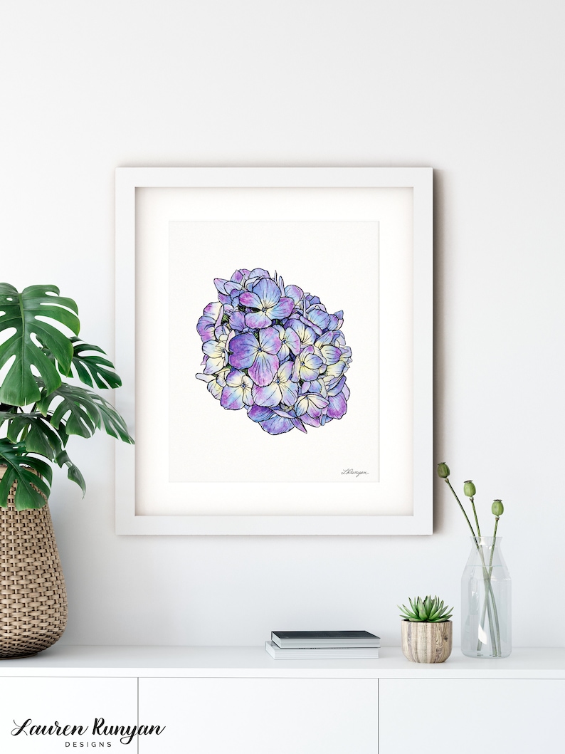 Purple Hydrangea Watercolor Painting Floral Wall Art - Etsy