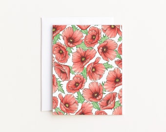 Red Poppy Watercolor Note Card Set: Floral Greeting Cards