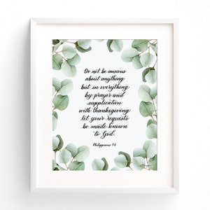 Do Not Be Anxious Watercolor Eucalyptus Print, Philippians 4:6 Watercolor Painting, Scripture Art Wall Decor, Bible Verse Wall Art Print