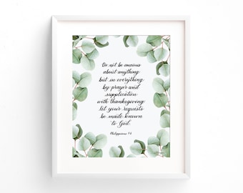 Do Not Be Anxious Watercolor Eucalyptus Print, Philippians 4:6 Watercolor Painting, Scripture Art Wall Decor, Bible Verse Wall Art Print