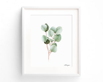 Eucalyptus Watercolor Painting, Eucalyptus Illustration Print, Botanical Print, Greenery Art, Bedroom Wall Decor, Living Room Wall Art