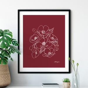 Red Poppy Line Art Print: Botanical Floral Illustration