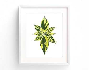 Green Watercolor Leaves Print, Leaf Painting, Green Botanical Art Illustration, Plant Wall Decor