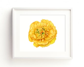Yellow Flower Watercolor Painting, Botanical Floral Art Print Wall Decor, Yellow Watercolor Tulip Wall Art, Nursery Home Decor