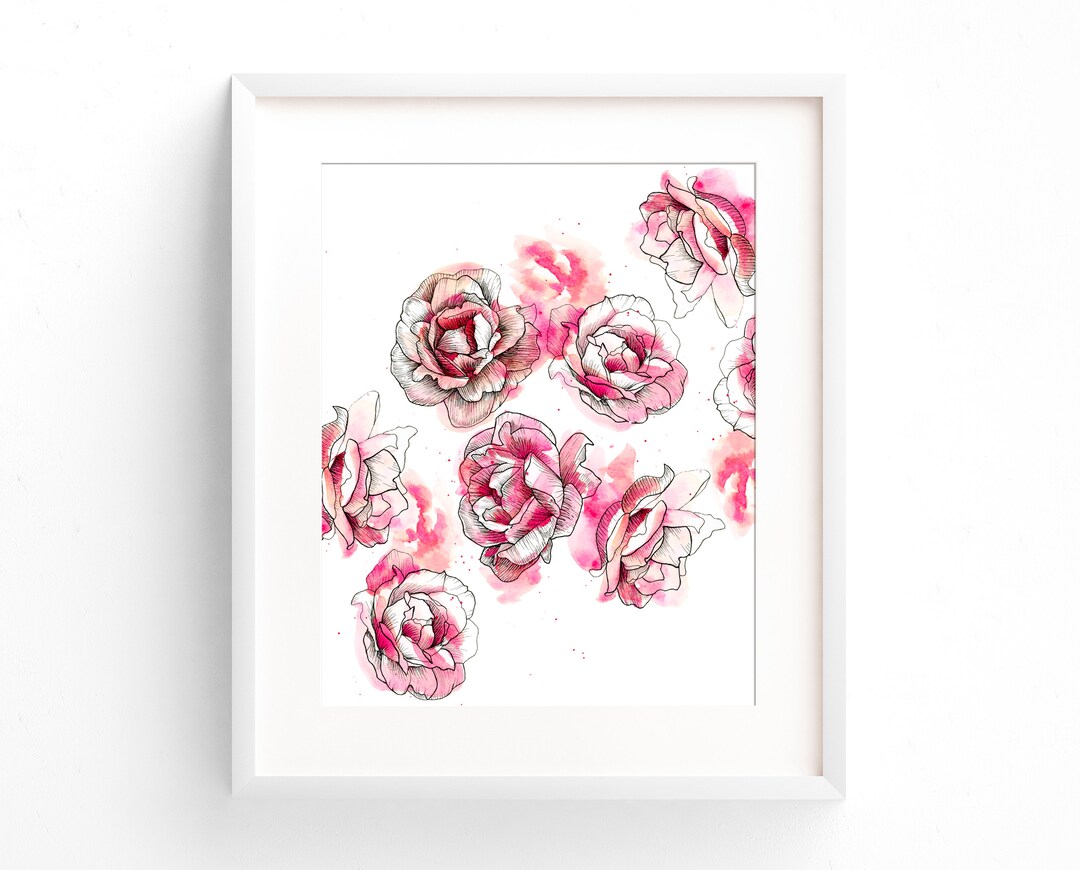 Roses Watercolor Painting, Pink Roses Wall Art, Botanical Print Floral ...