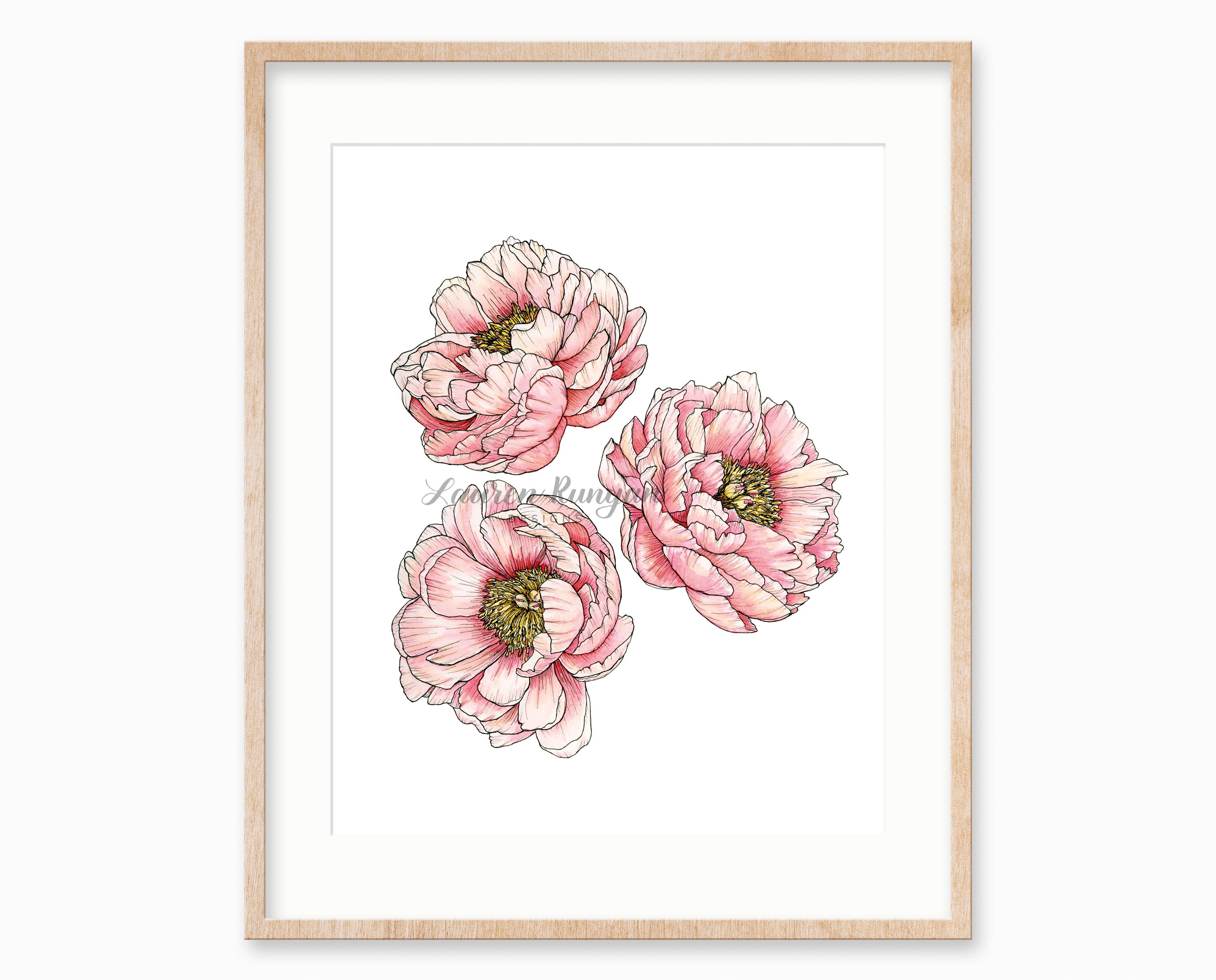 Pink Watercolor Peonies Print Peony Wall Art Decor Flower - Etsy