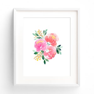 Peony Watercolor Painting, Pink Peonies Floral Wall Art Print, Floral Wall Decor, Nursery Wall Decor, Floral Home Decor