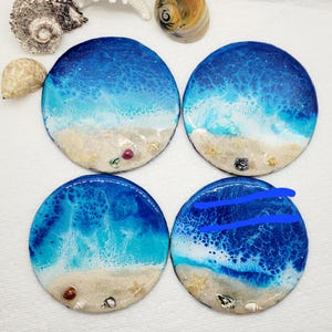 Ocean themed resin coasters/ hexagon shaped coasters/ resin on wood/ ocean decor/beach decor/ gift idea