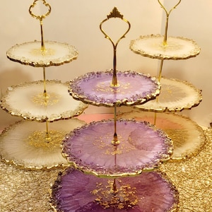 Luxury geode dessert stand/3 tiered cupcake stand/ dessert table display/bridal shower cupcake stand/ tiered cake plate stand/Easter trays