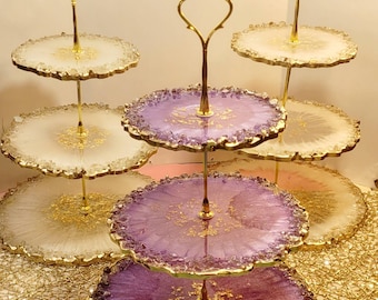 Luxury geode dessert stand/3 tiered cupcake stand/ dessert table display/bridal shower cupcake stand/ tiered cake plate stand/Easter trays