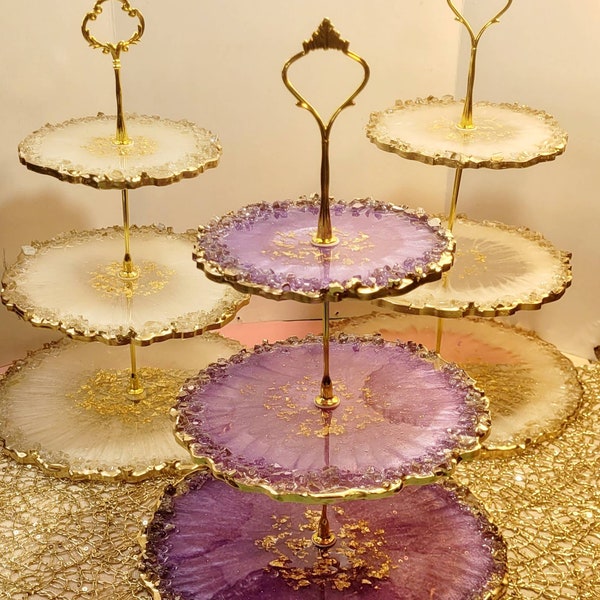 Luxury geode dessert stand/3 tiered cupcake stand/ dessert table display/bridal shower cupcake stand/ tiered cake plate stand/Easter trays