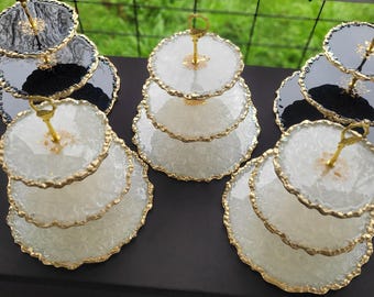 Resin Tiered Trays | Extra Large 3-Tier Dessert Stand | Handmade Gifts/ |  Gold Accents/Cupcake Towers