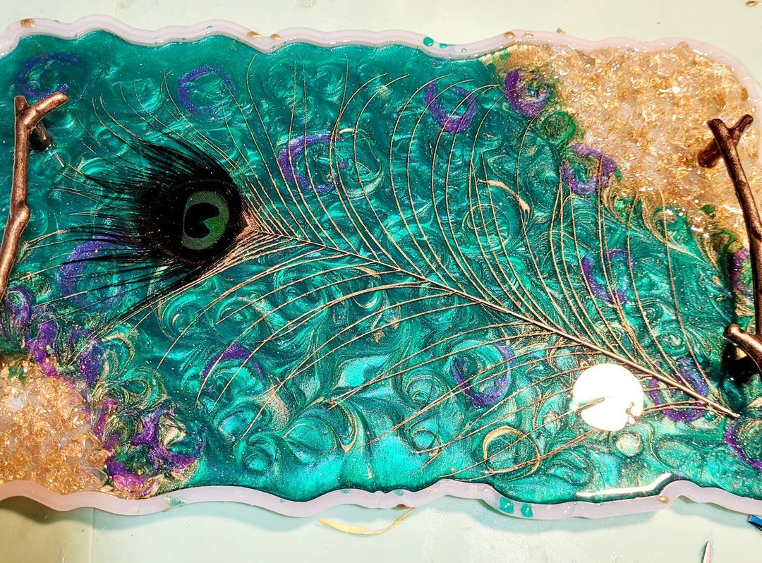 Peacock Tray/serving Tray/resin Tray/kitchen Decor/boho Style/ Etsy