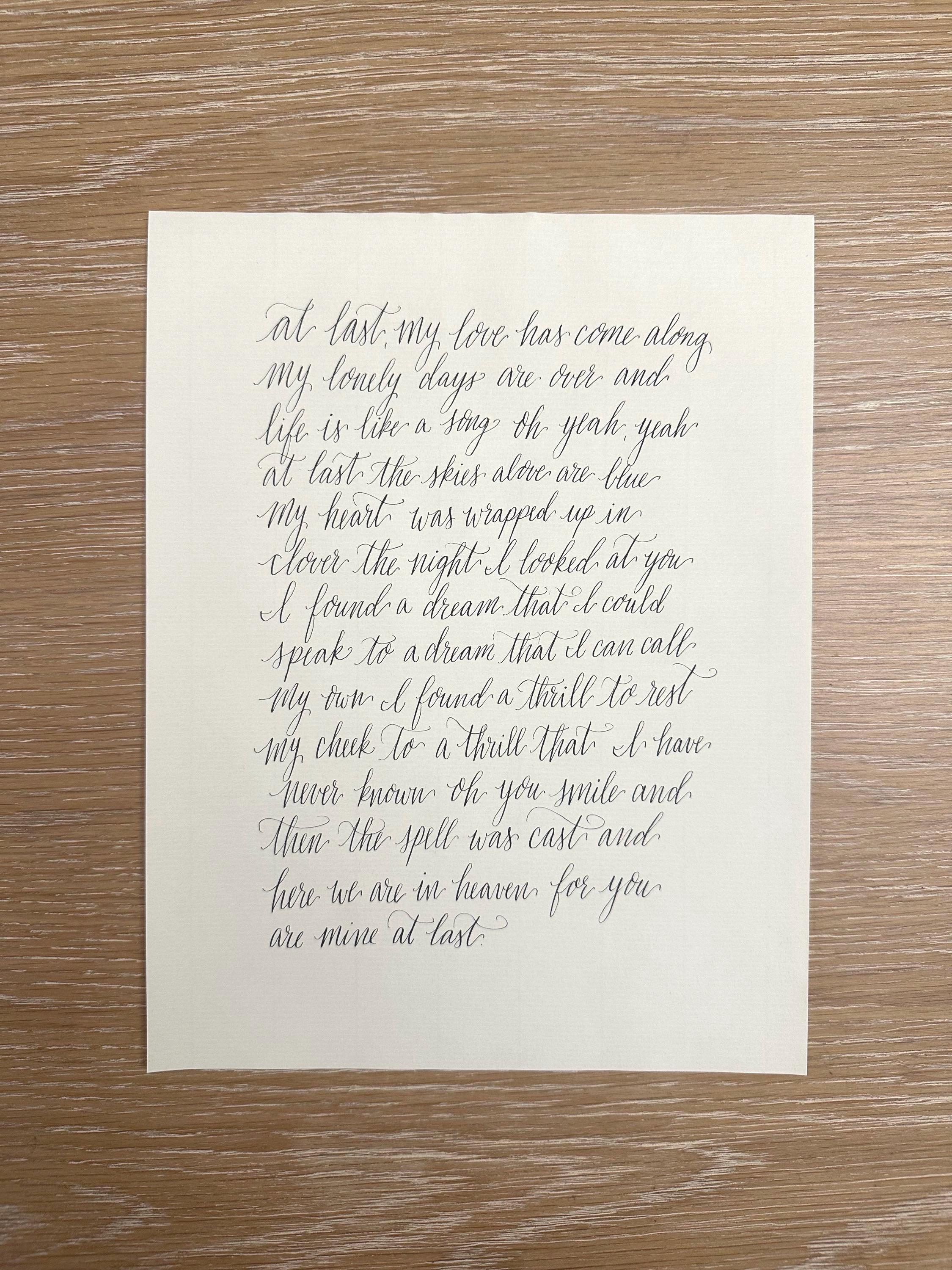 Handwritten Song Lyrics - Calligraphy - Etsy