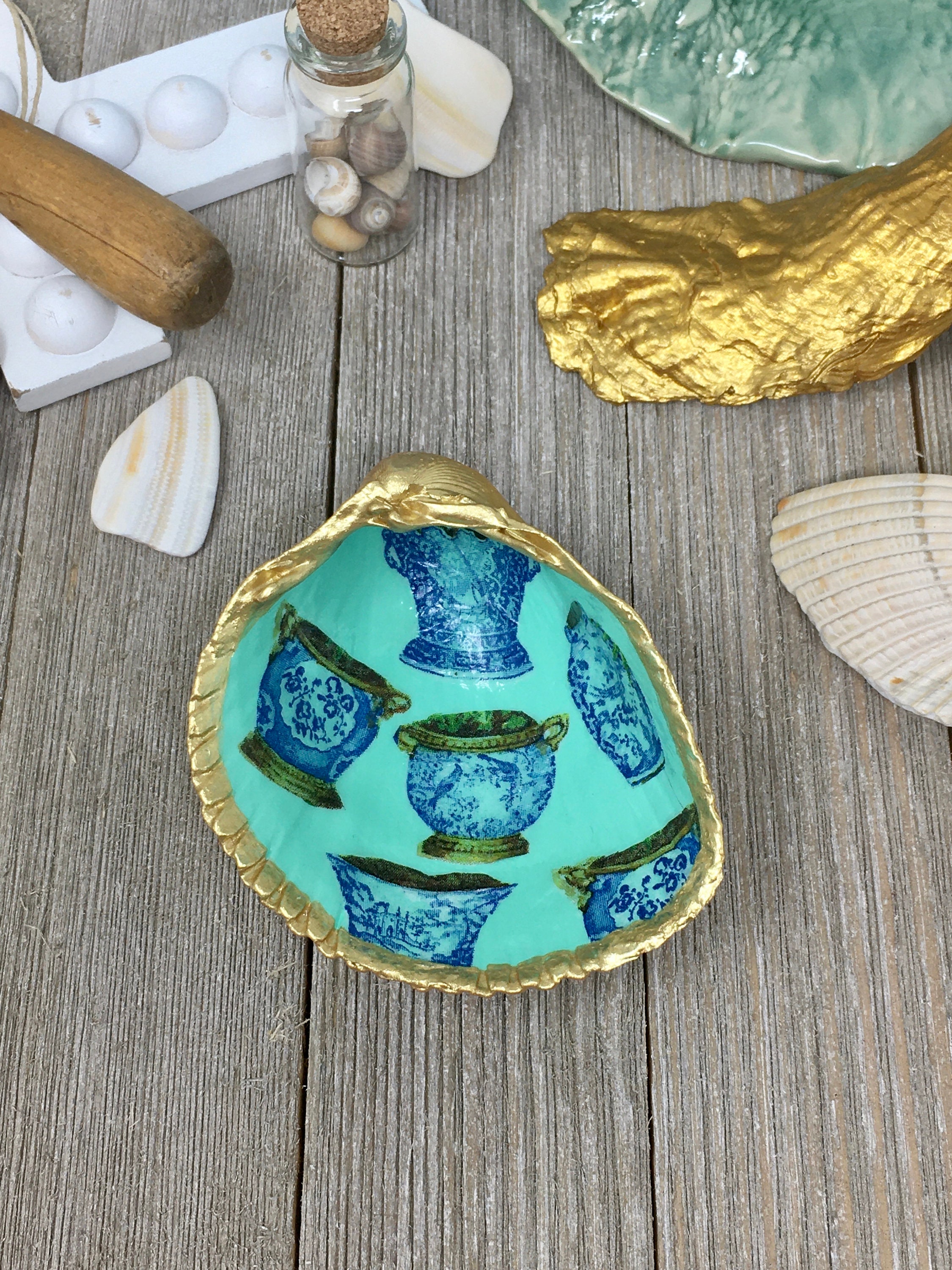 Blue Pottery Clam Shell Trinket Dish Etsy