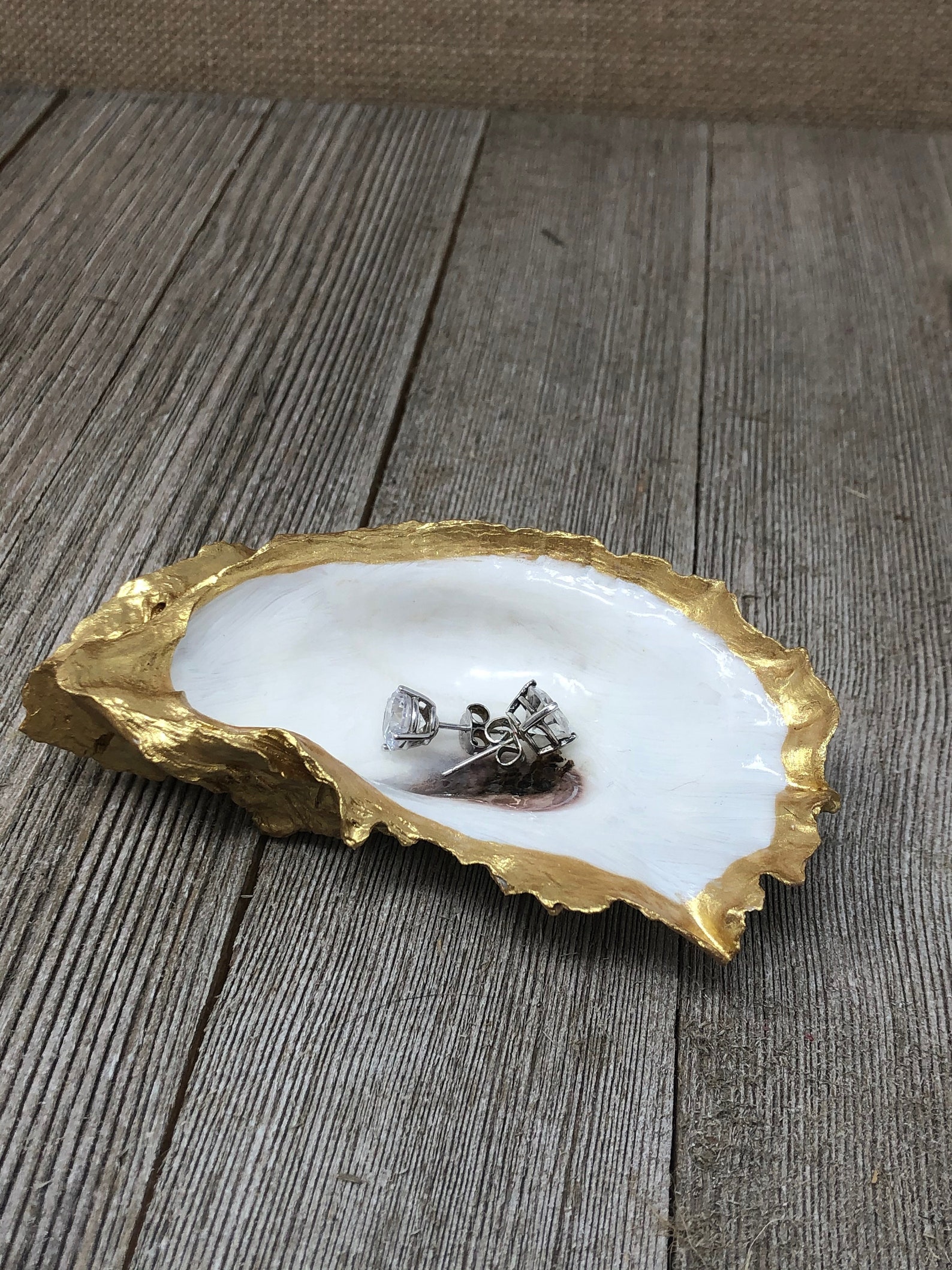 Gold Trim Oyster Shell Trinket Dish Etsy