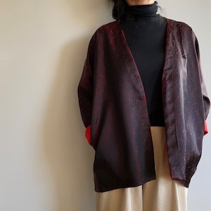 Oversized Jacquard Rinzu Haori Jacket: Vintage Kimono, UK 10