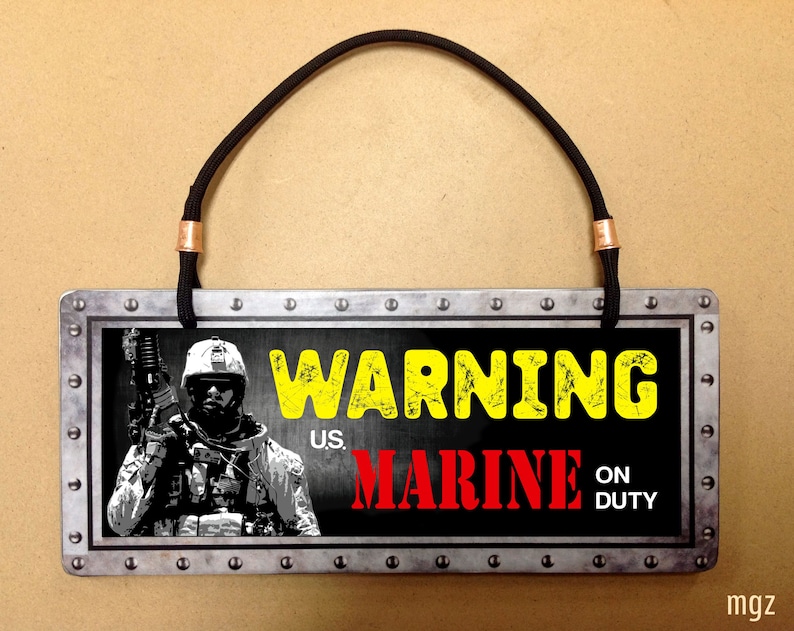 Ceramic Wall Sign Patriotic Decor Warning Marine On Duty Sign Military Easter Marine Corps Wife Gift Semper Fidelis USMC Gift