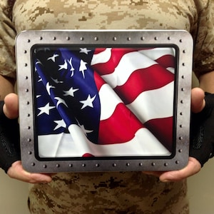 American Flag Light Box Rectangle | Military Holiday Gift | Patriotic Home Decor, Unique American Flag Light, US Veteran Gift