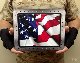 American Flag Light Box Rectangle | Military Holiday Gift | Patriotic Home Decor, Unique American Flag Light, US Veteran Gift