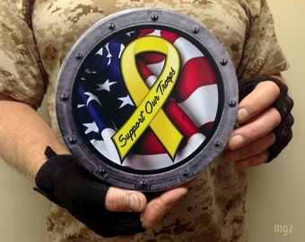 Support Our Troops Yellow Ribbon Light Box Circle | Military Support Gift | Night Light, Patriotic Wall Decor, Veteran Gift, Military Wife