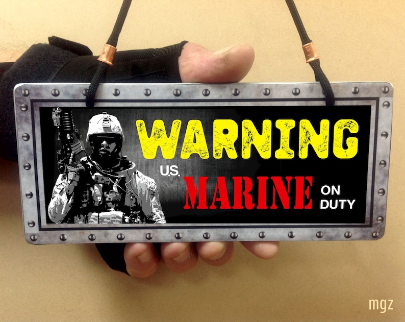 Ceramic Wall Sign Patriotic Decor Warning Marine On Duty Sign Military Easter Marine Corps Wife Gift Semper Fidelis USMC Gift
