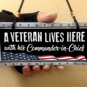 Veteran Lives Here Sign | Military Humor Gift | Custom Sign Wall Decor, Military Spouse Gift, US Veteran Gift, Patriotic Home, Grandparents