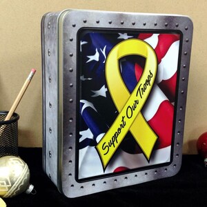 Caja de luz rectangular con lazo amarillo de apoyo a nuestras tropas, regalo único de apoyo militar, letrero de pared con decoración patriótica, luz de noche, regalo festivo