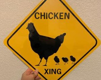 Chicken Xing    Funny Sign Aluminum Hen & babies