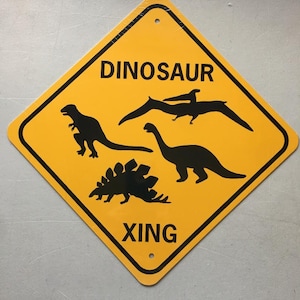 Dinosaur Xing divertido signo de cruce de aluminio