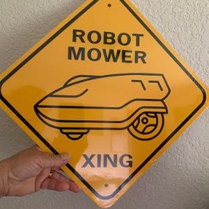 Robot Mower Xing Graphic #1 Sinal engraçado de travessia de alumínio