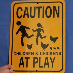 9x12 (más pequeño) Precaución Niños y pollos en Play Sign Aluminio