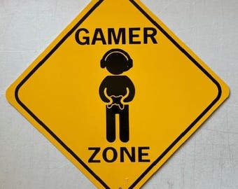 Grappig bord voor Gamer Zone, 12 inch, aluminium. Gamekamerdecoratie, gamedecoratie, kunst aan de muur en slaapzaal, cadeaus voor tieners.