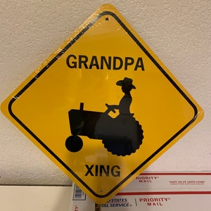 Abuelo con sombrero de VAQUERO Letrero de cruce de tractores, personalizable, letrero de aluminio de metal. Regalo para abuelo, papá, papaw. Personalizable