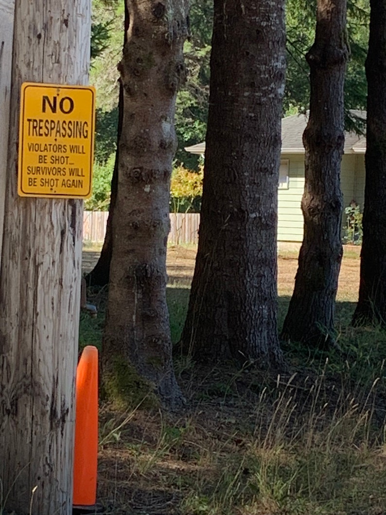 No Trespassing Violators will be shot survivors will be shot again b/w Funny Aluminum Sign image 3