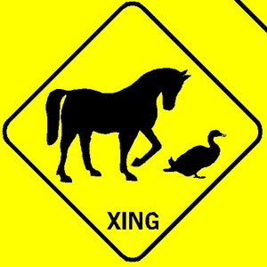 RMartin caballo y pato Xing divertido signo de cruce de aluminio