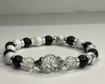 Howlite with Pure Crystals, Black Onyx and Steel