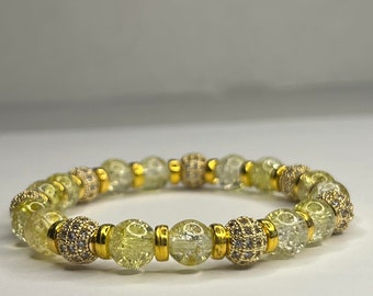 Quartz Crystal, Citrine, Rhinestone-studded natural beads, and Golden Stainless Steel