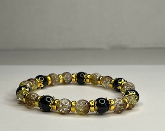 Citrine and Black Onyx with Golden Stainless Steel