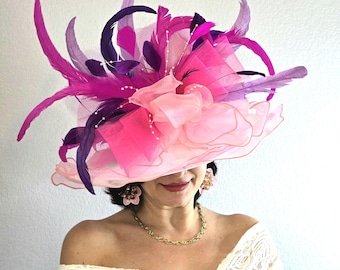 Pink Feather Kentucky Derby Hat: Women's Tea Party Fashion