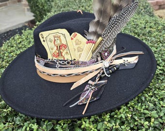 Wide Brim Fedora: Western Cowgirl Hat with Feather Detail