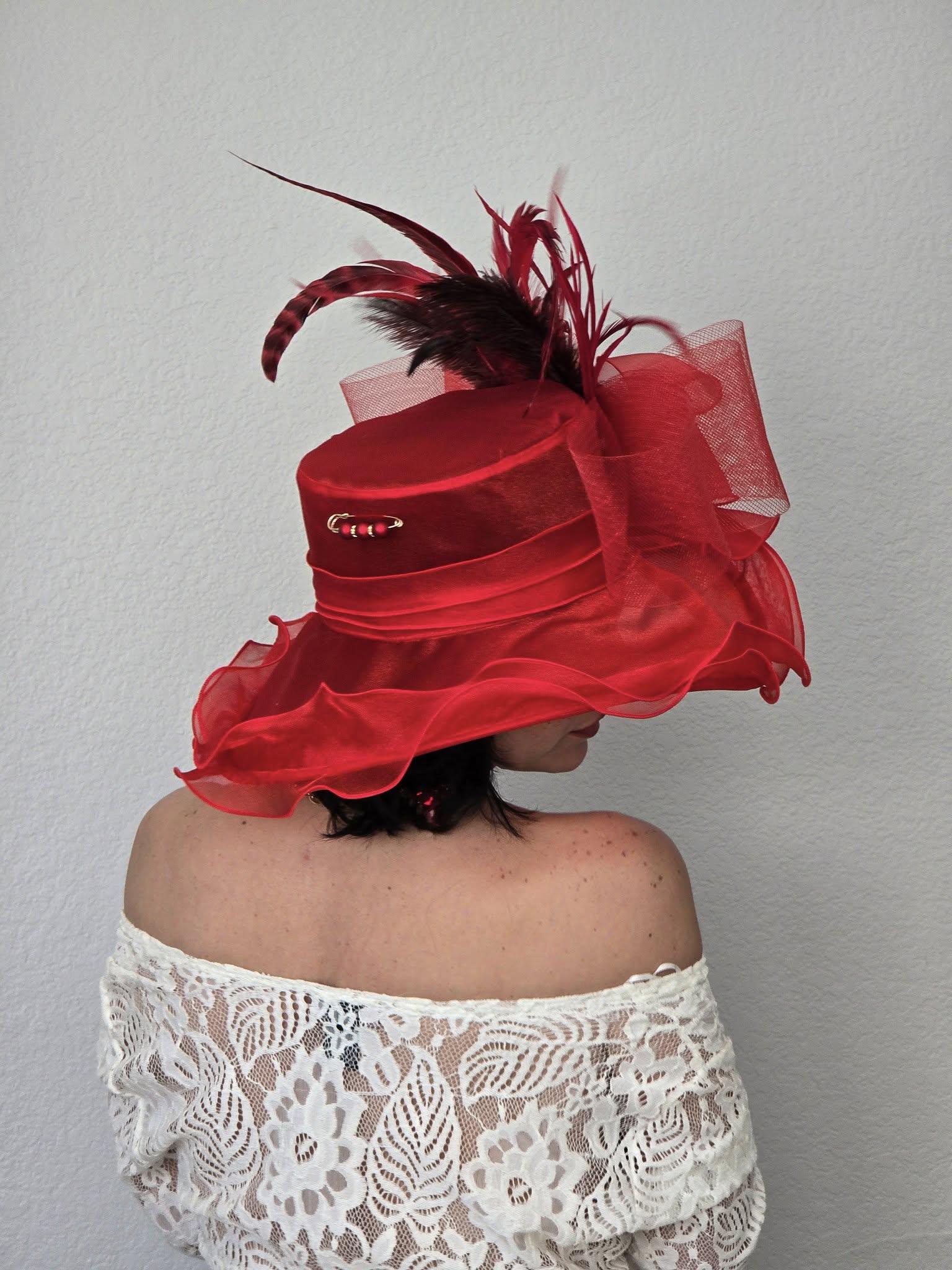 Beloved Milliney Fabulous Big Bow Red Organza Hat Kentucky Derby Church NWT Kentucky Derby Hats by Rachel + Kate | We can help ? Reach  main image 4