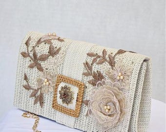 Handmade Embroidered Floral Clutch: Bohemian Wedding Purse