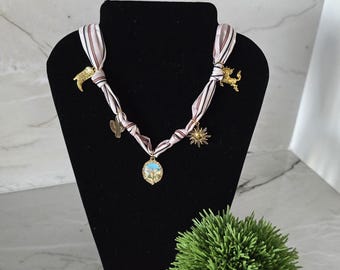 Scarf Necklace, Boho Charm , Silver Charm Bandana Necklace, Game Day Necklace, Bandana Jewelry, Silver Chunky Necklace