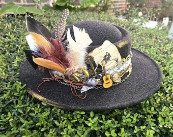 Black Dried Flower Wide Brim Fedora Hat | Pampas Grass  display picture 3