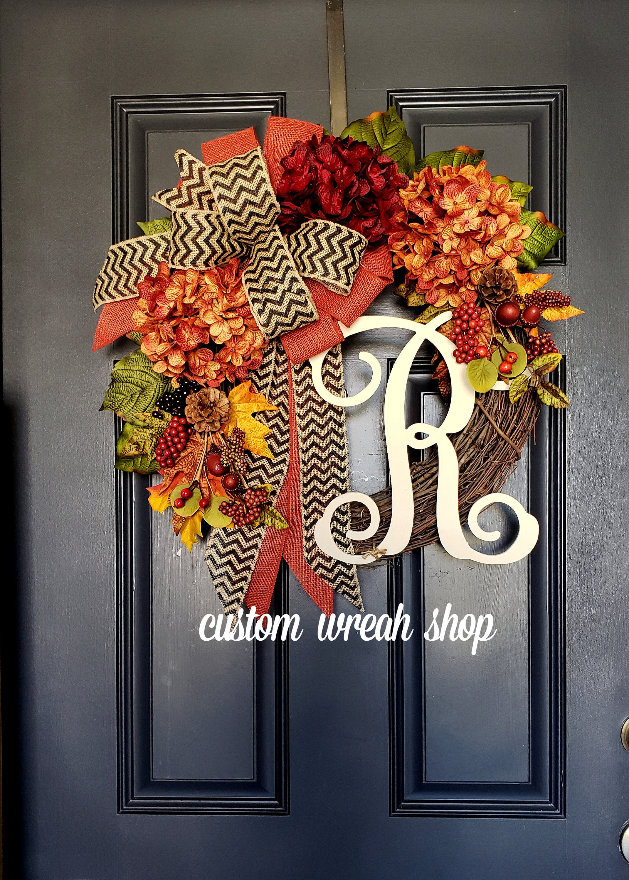 Orange Berry Fall Wreath, Fall Monogram Wreath, Thanksgiving Wreath, …