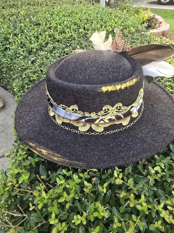 9331 Western Cowboy Hats For Women Men, Wide Brim Fedoras Hat, Studded Embellished Wide Brim Fedora: Western Cowgirl Hat With  main image 4