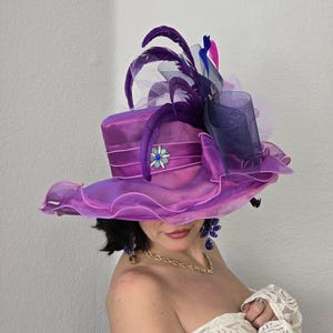 Purple Organza Kentucky Derby Hat: Feathered Tea Party Wedding Hat
