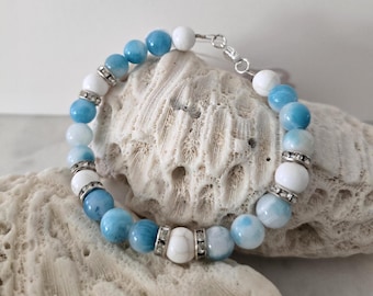 Agate bleue et blanche, bracelets marbre pierre naturelle